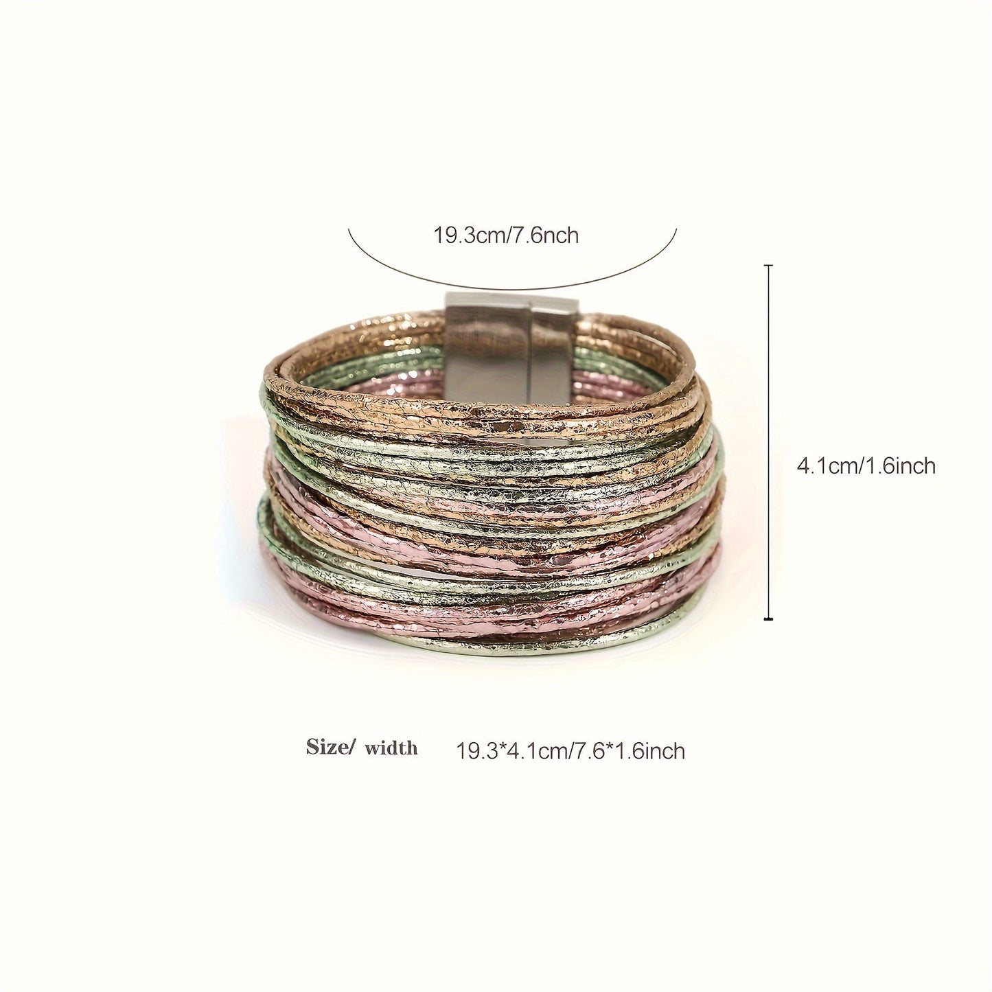 This Multilayer Wrap Bracelet features Slim Stripes and Metallic Shiny Glitter Leather, with a Magnetic Clasp that makes it easy to put on and take off. Perfect for Men and Women, this Bracelet is great for Holiday Parties and makes a unique Birthday