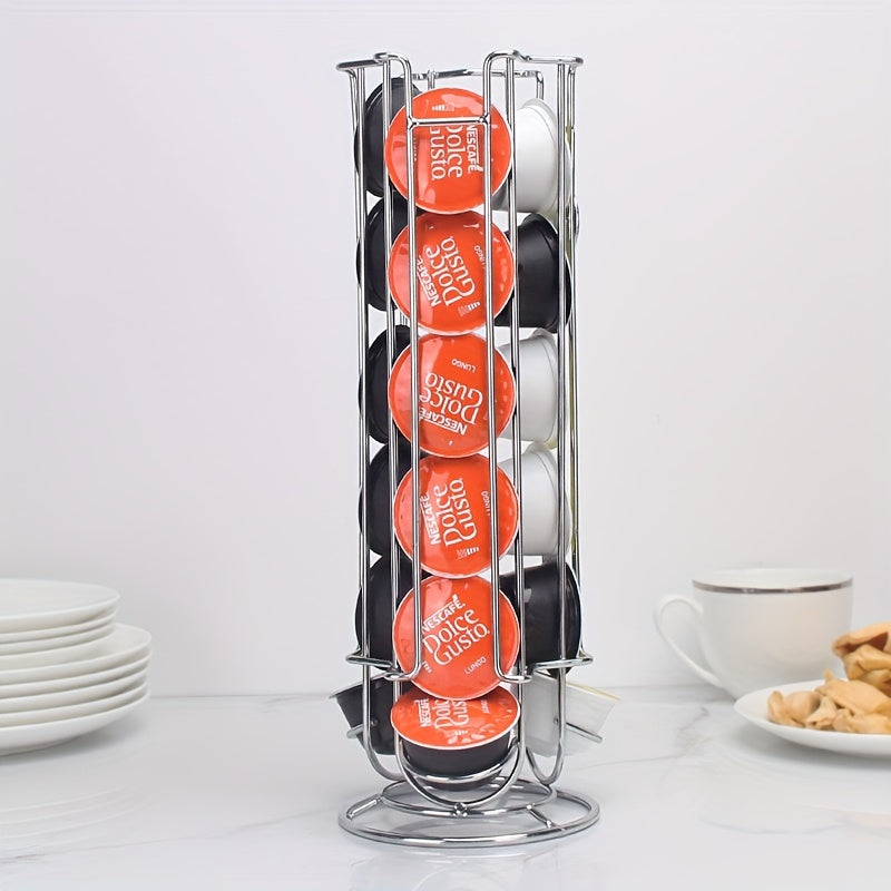 One-piece coffee capsule storage rack designed for 18 Dolce Gusto capsules, made from high-quality rotating iron art.