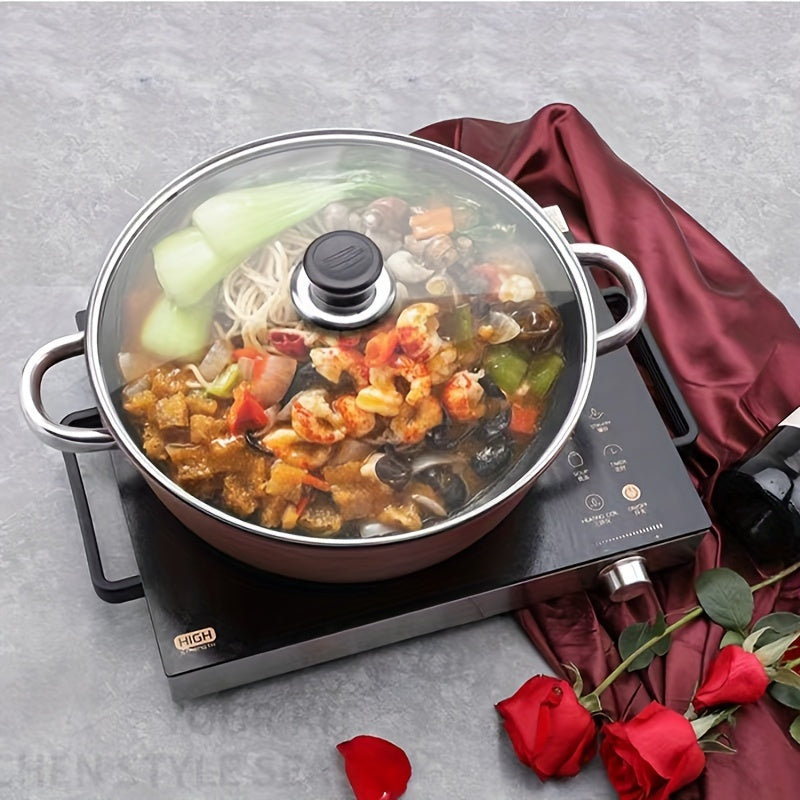 Multi-functional 24.0cm Cast Iron Soup Pot with Lid - Ideal for Hot Pot, Cooking at Home & Entertaining - Works with Any Stovetop