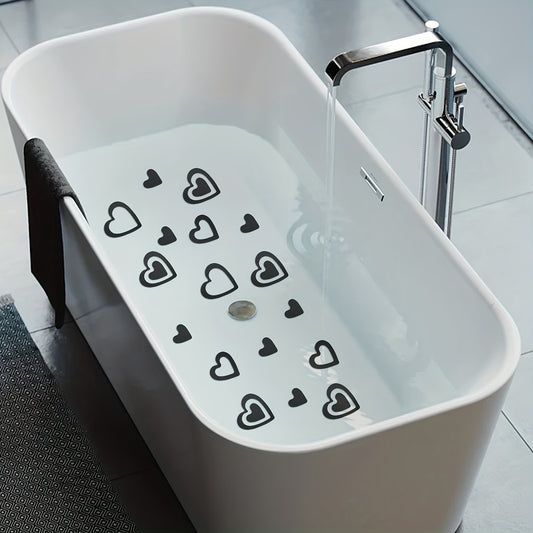 30 heart-shaped black vinyl bathtub stickers for safety, easy to apply and clean.