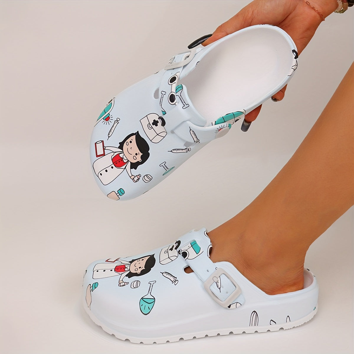 Adorable cartoon nurse slides, quick-drying casual slip-ons for indoor comfort.