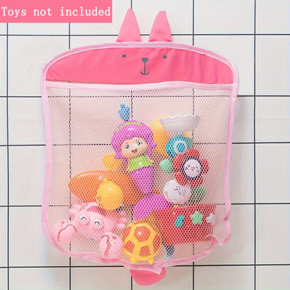 Hanging bath toy organizer with cute animal design and suction cups for easy storage of toys and bathroom items without needing electricity.