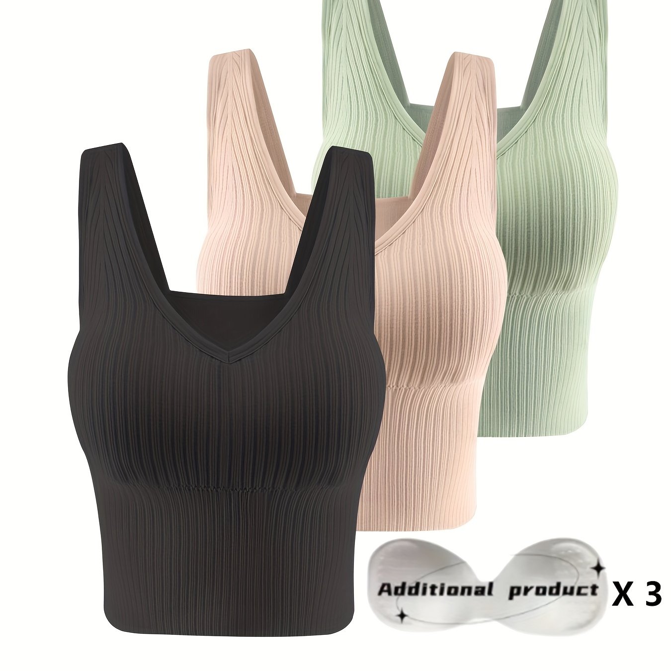 Ribbed tank top with wireless vest bra featuring detachable chest pads for women's lingerie and underwear.