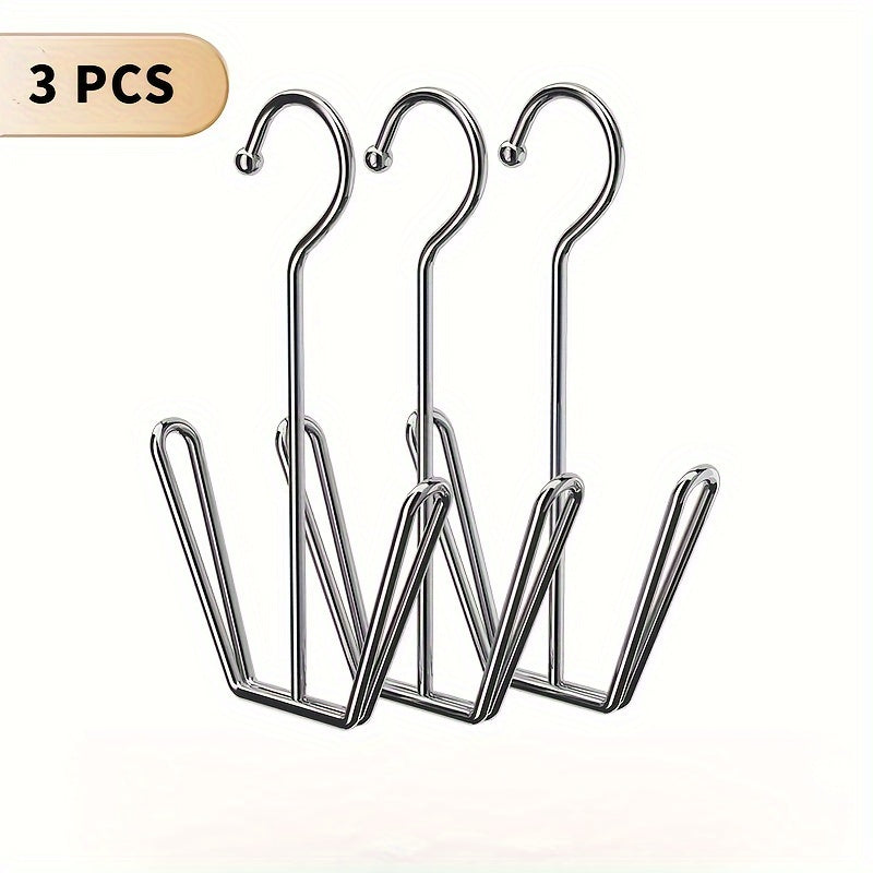 Three stainless steel shoe rack hangers designed for space-saving storage and drying in closets. Perfect for home and laundry organization, storing shoe boxes, household accessories, and drying racks.