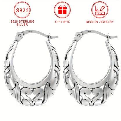 S925 Sterling Silver Hollow-Out Hoop Earrings in a Timeless and Elegant Classic Style, Perfect for Women with Hypoallergenic Sensitivity. Lightweight and Versatile for Everyday Wear or as a Thoughtful Gift, Presented in a Gift Box - Suitable for All