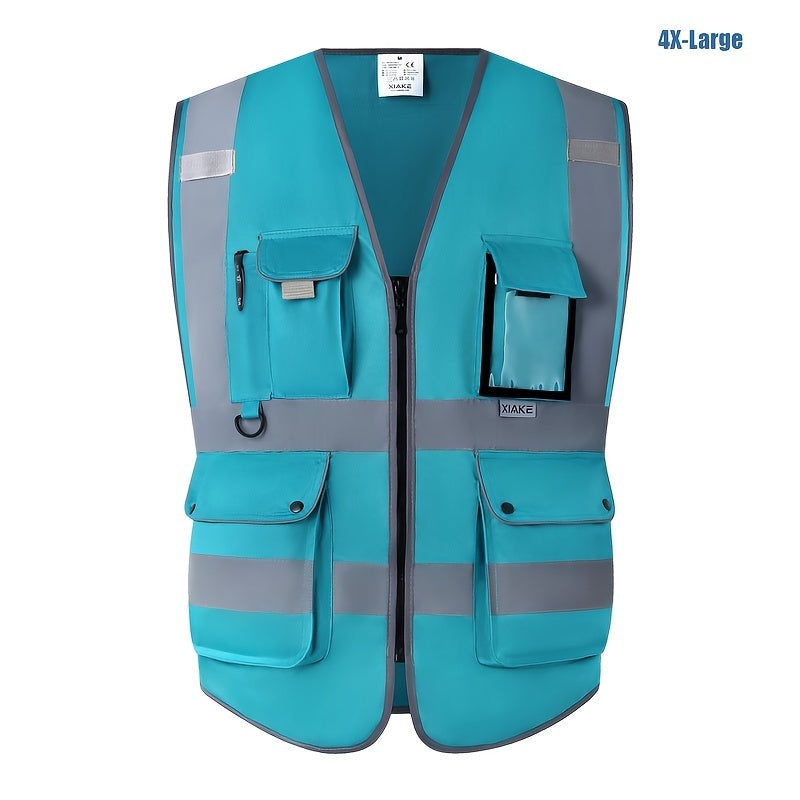 Stay safe and visible in ANSI/ISEA certified reflective safety vest with 8 pockets and zipper.