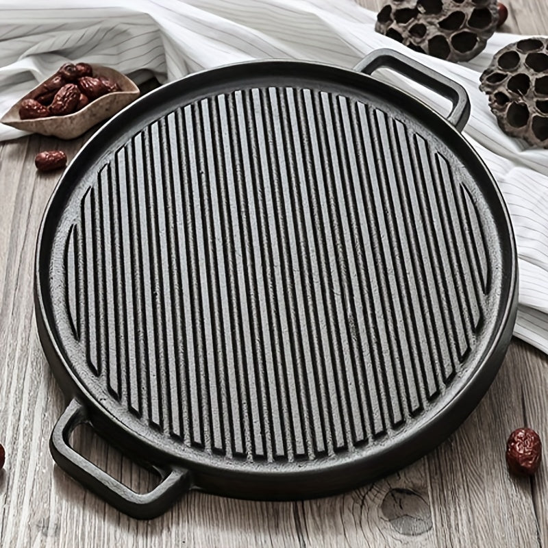 Heavy-duty Cast Iron Double-Sided BBQ Grill Pan - Versatile Round Outdoor Cooking Plate for Pizza, Steak, and More - Essential for Durable Kitchen and Restaurant Use