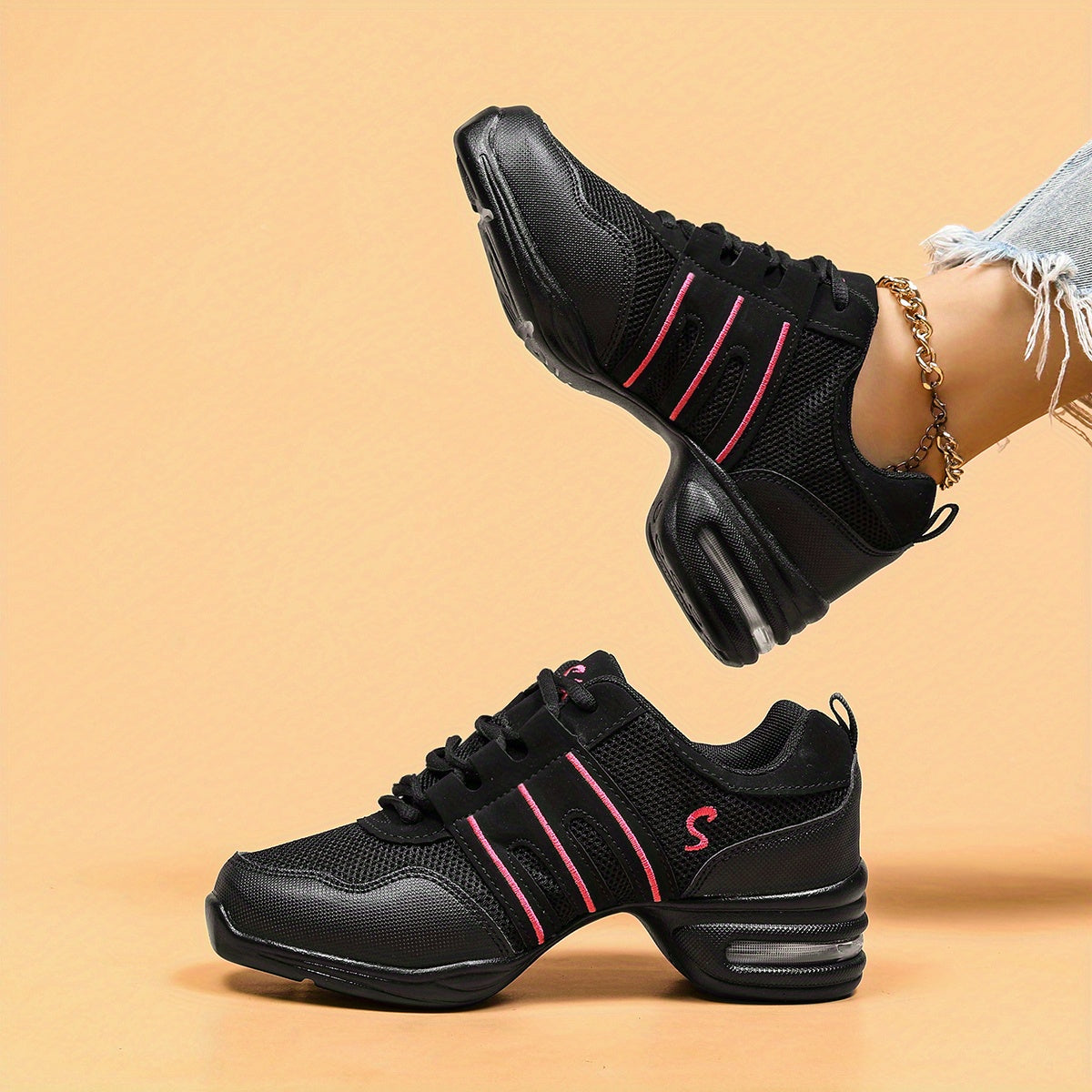 Breathable dance sneakers with air cushioned comfort for women.