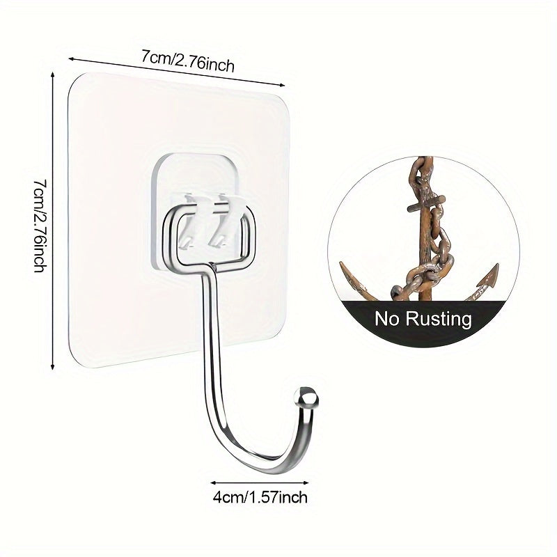 5 large adhesive hooks made of heavy-duty stainless steel, waterproof and rust-resistant for use in kitchen, bathroom, home, and office.