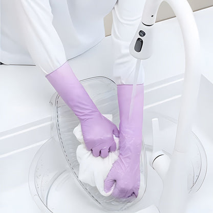 A package of 20 nitrile cleaning gloves with 14-inch long sleeves, waterproof, extra thick, highly elastic, ambidextrous, powder-free. Ideal for use in the kitchen, bathroom, outdoor, pet supplies, offering antibacterial protection for spot-cleaning.