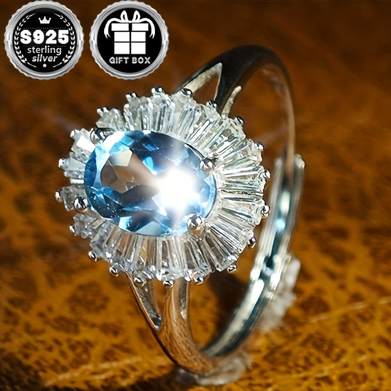 925 Sterling Silver-da ajoyib ko'k oval topaz pandant halqa, rasmiy tadbirlar va norasmiy kiyimlar uchun ideal