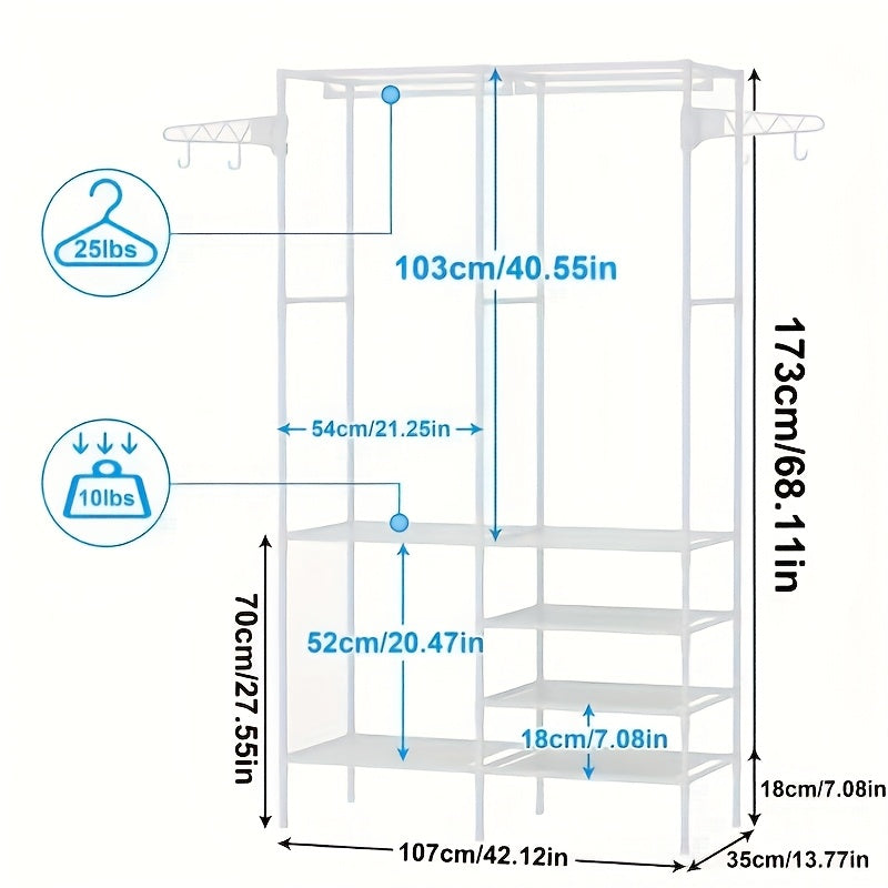 Metal storage cabinet with hooks, 3-tier organizer for coats, shoes, and accessories. Perfect for bedroom, hallway, and living room. Requires no electricity or battery.