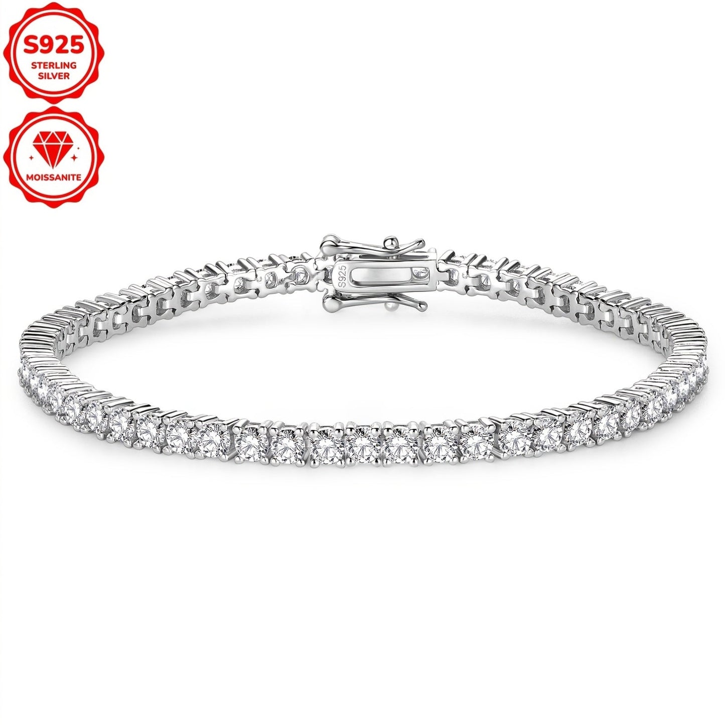 Beautiful 925 Sterling Silver Moissanite Tennis Bracelet with Gold Plating, Featuring 3mm Synthetic Stones totaling 5.4ct. Perfect for April Birthdays, Available in 17cm or 18cm. Ideal for Weddings, Vacations, and as a Thoughtful Christmas Present.