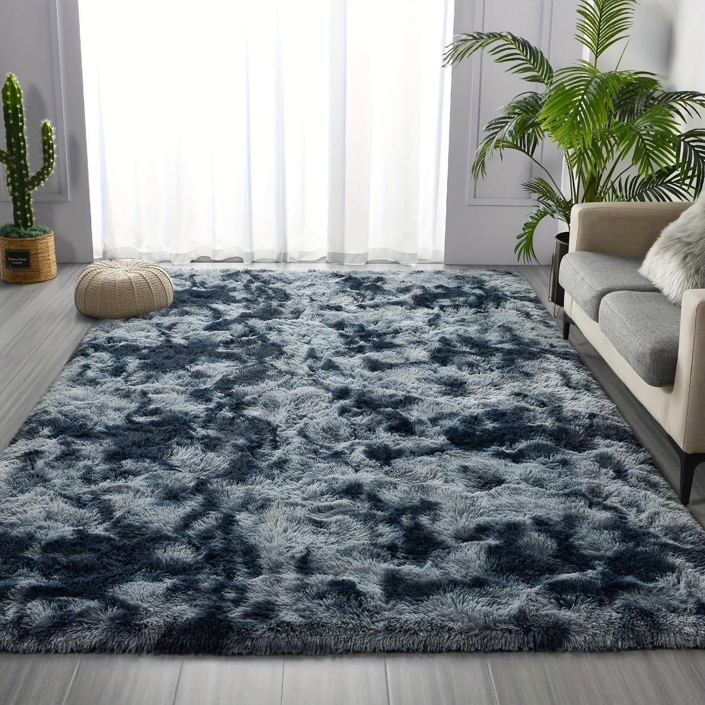 Large Soft Comfort Long Shaggy Faux Fur Area Rug with Hand-Washable Indoor Polyester Plush Carpet. Versatile for Living Room, Bedroom, and Public Spaces. Easy Maintenance with Modern Gradient Design.