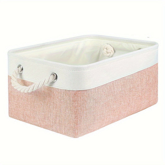 One-piece home storage basket with a convenient handle. This foldable storage basket is perfect for organizing shelves and wardrobes, helping you keep your home tidy and clutter-free. Suitable for use in the kitchen, bathroom, bedroom, living room, dorm