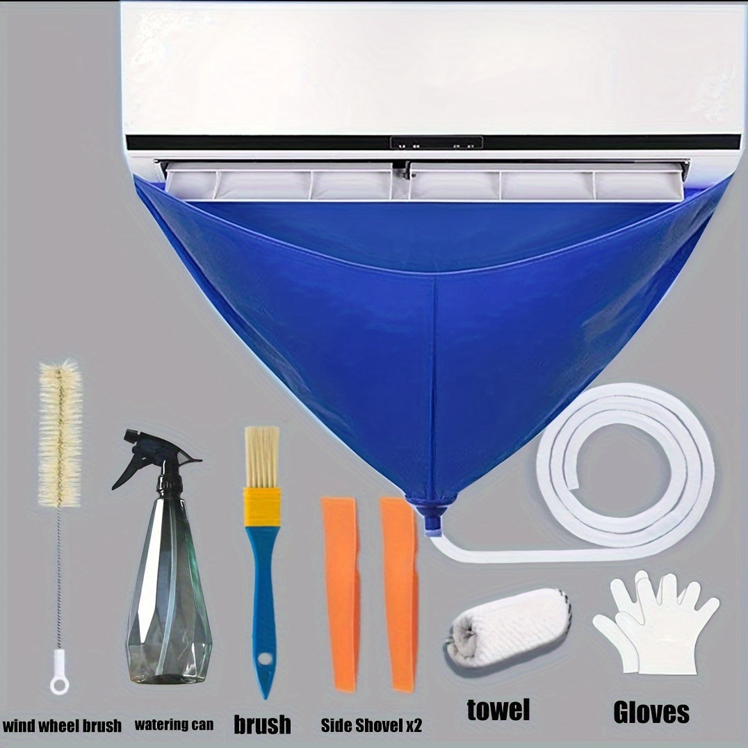 Air Conditioning Cleaning Hood with Drainage Pipe - 8 pieces, 95cm (37.4 inches). Includes Hanging Water Washing Bag for Summer Cleaning. Durable, Waterproof, and Reusable - the Ultimate Cleaning Tool.