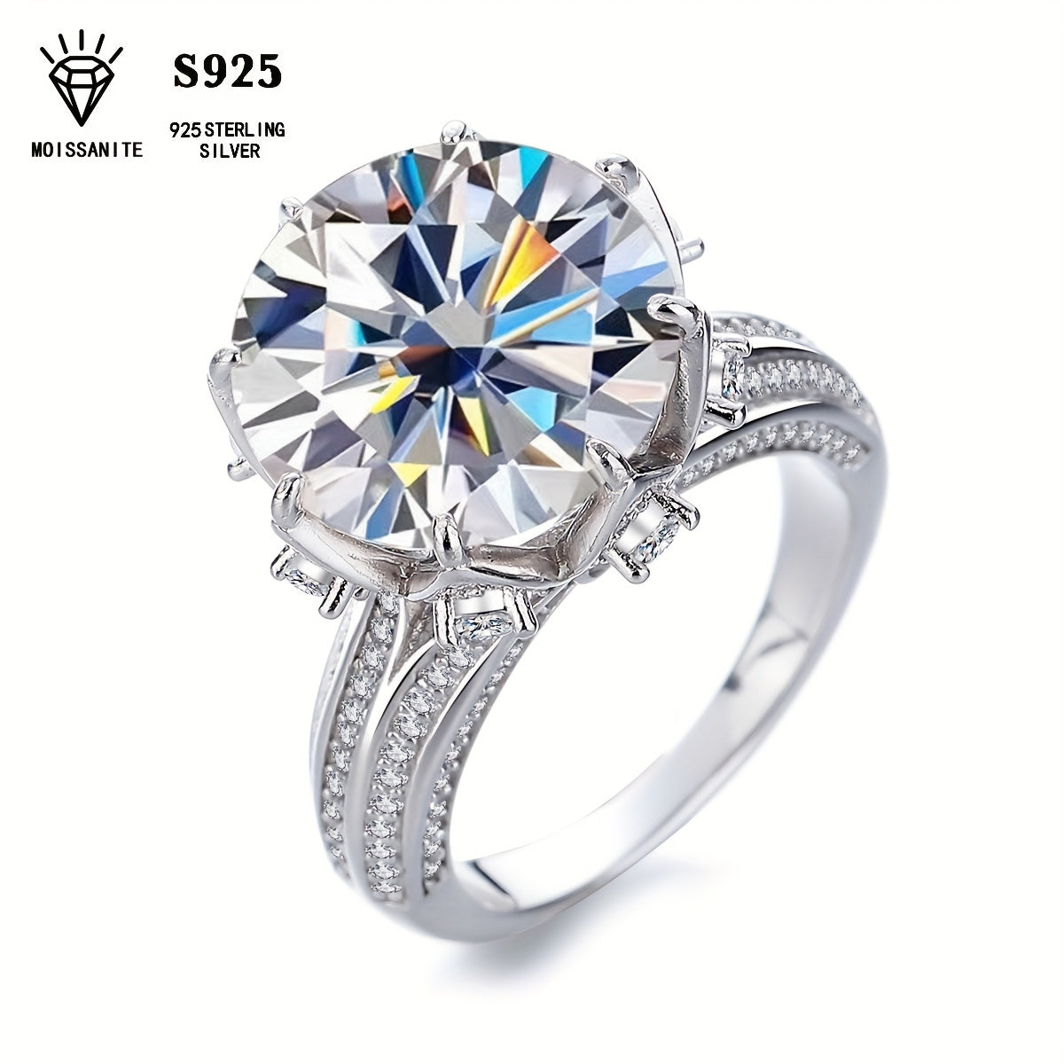 Stunning 10ct Round Moissanite Engagement Ring - Made with Luxury 925 Silver Plating, Hypoallergenic, Star-Inspired Design with Full Pavé Setting for Women - Timeless Bohemian Chic Style, Perfect for Special Occasions & Valentine's Day - Includes