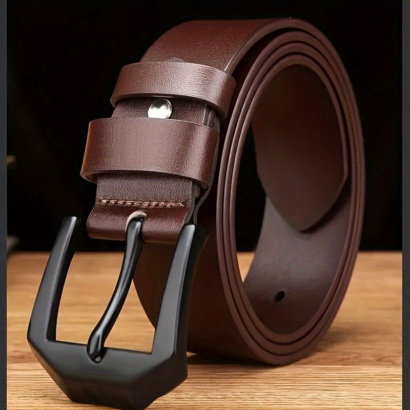 Men's black faux leather belt with automatic buckle - stylish Korean version for young adults.