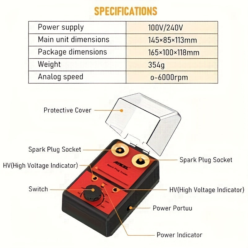 ANCEL SP02 Car Spark Plug Tester & Ignition Analyzer, Adjustable Double Hole Detector for Gasoline Vehicles, 0-6000RPM, 110V/220V.