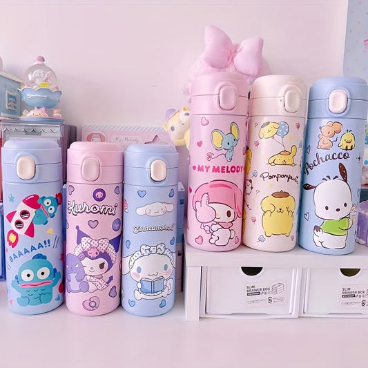 Sanrio ning zanglamas po'latdan yasalgan suv shishasi, Hello Kitty, Kuromi, My Melody va Cinnamoroll dizaynlari bilan - do'stlar, bayramlar, maxsus tadbirlar va maktabga qaytish uchun ajoyib sovg'a - talabalar uchun mukammal.