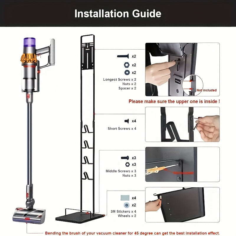 Compatible with V15, V12, V11, V10, V8, V7, and V6 models, this vacuum cleaner stand comes with wheels for easy mobility. It features power storage and is also compatible with handheld cordless vacuum cleaners, accessories, and attachments. With its