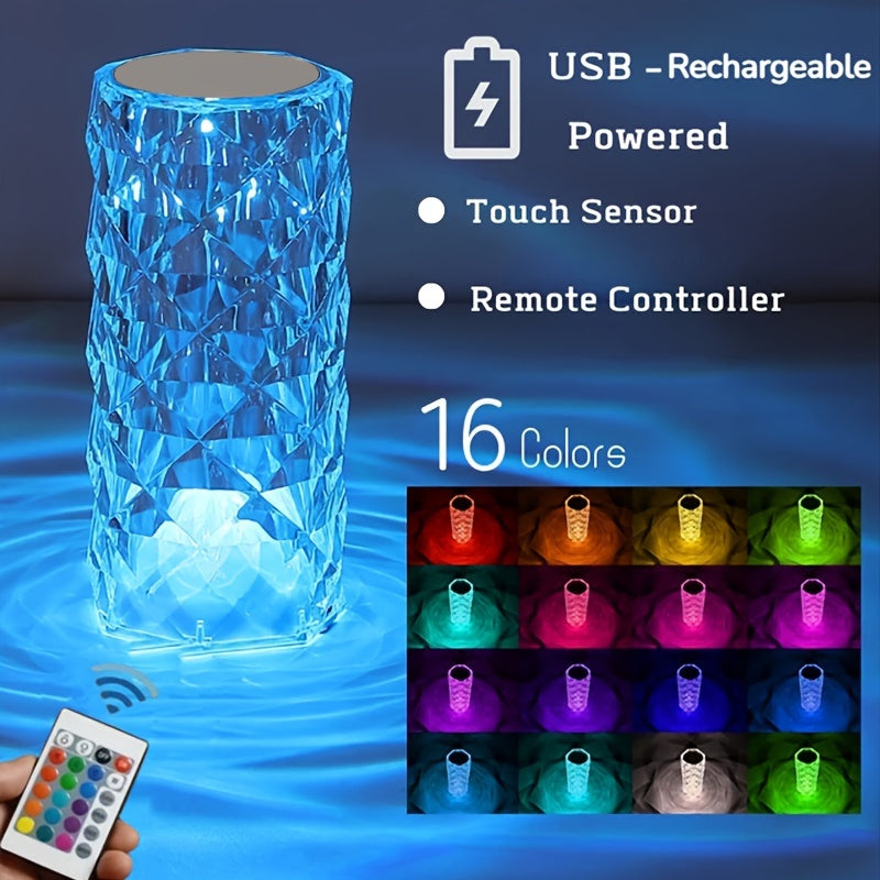 Crystal table lamp with touch sensor, changes colors, perfect for bedroom, living room, or parties. Great housewarming gift.