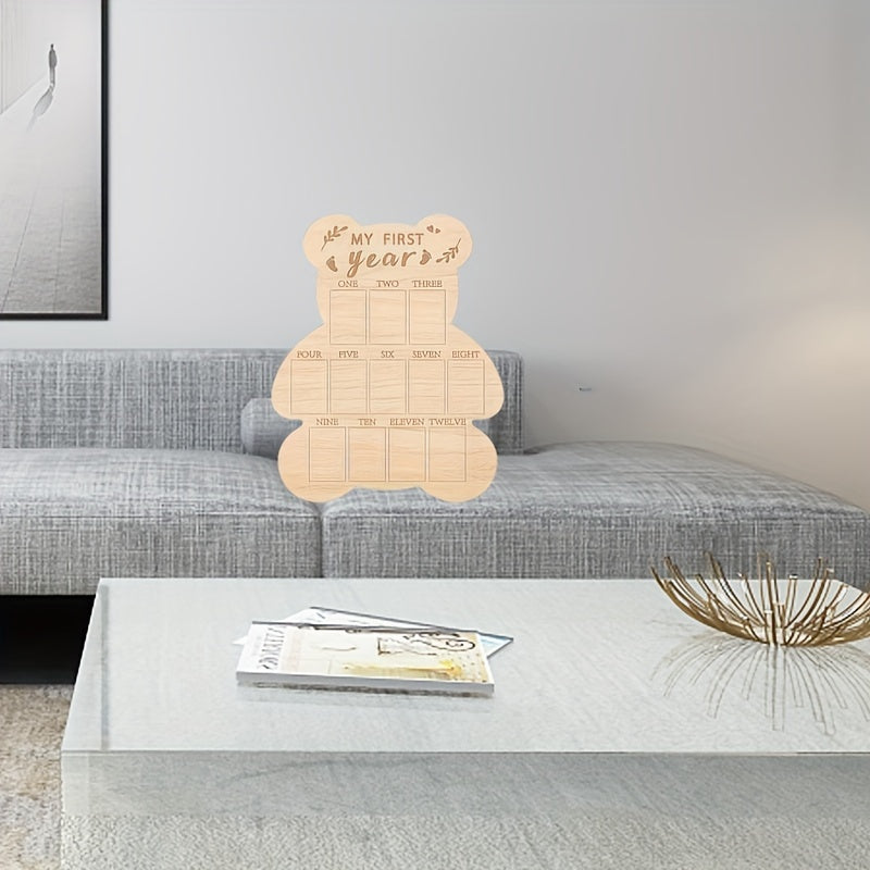 Gorgeous Teddy Bear Wooden First Year Milestone Photo Frame - Sleek Finish, Vertical Style, Great for Room Decor & Monthly Calendar, Perfect First Birthday Present