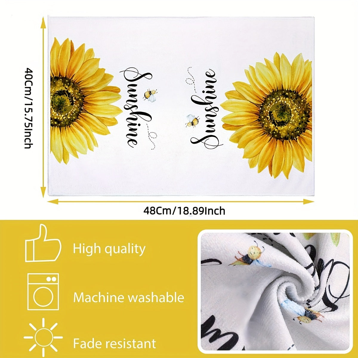 Set of 4 modern sunflower printed dish towels, made of super absorbent soft microfiber for quick-drying and lint-free cleaning in the kitchen. Perfect for seasonal decorative use.