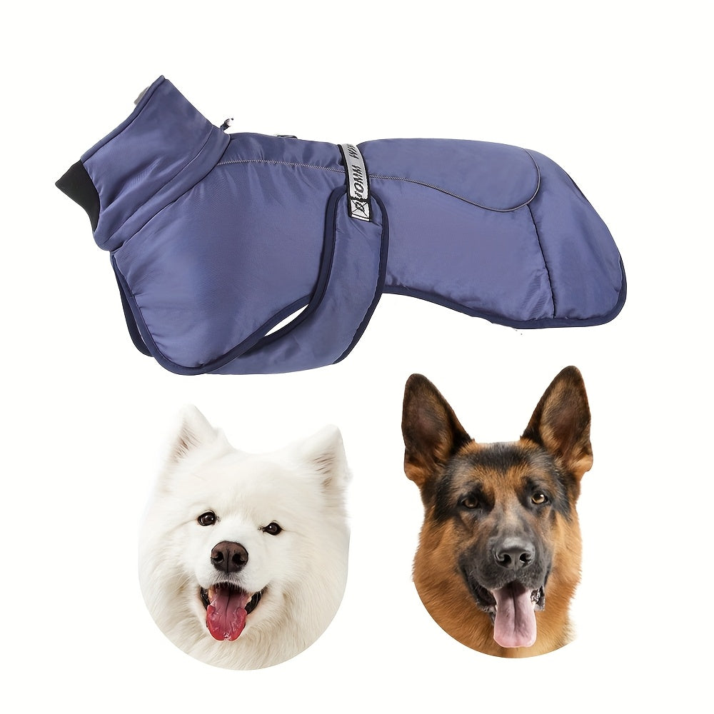 Waterproof and windproof jacket with cozy fleece lining for dogs of all sizes.