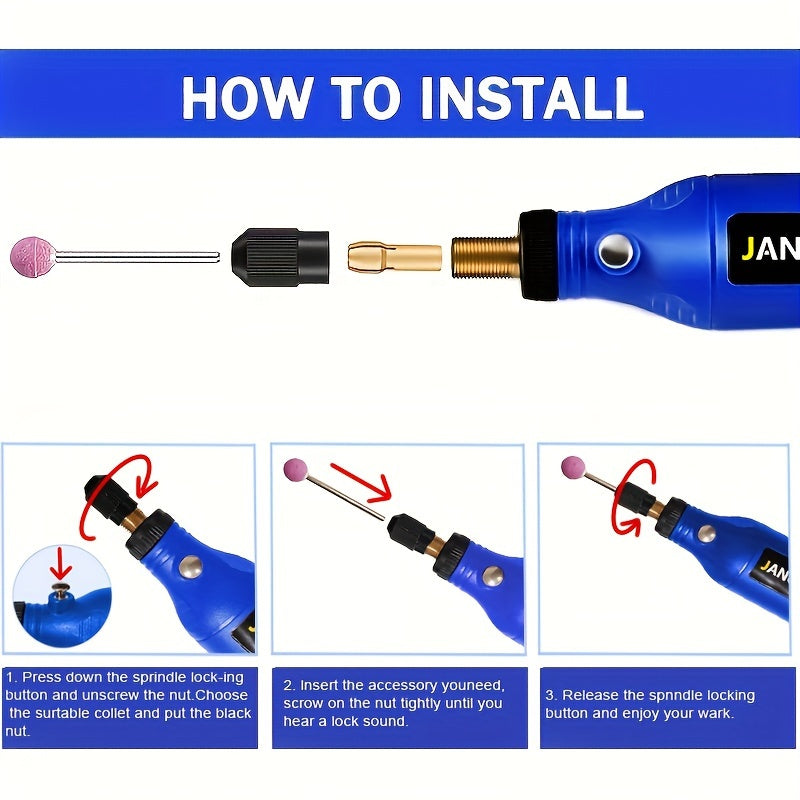 Mini grinding tool set with 5-speed rotary multi-tool for DIY projects.