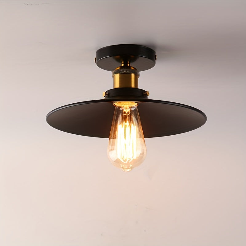 Retro industrial loft ceiling light with detachable iron shade for bedroom, restaurant, and hallway decor. Energy-efficient metal fixture.