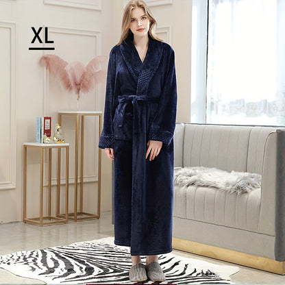 Thickened flannel bathrobe for autumn/winter, cozy unisex nightwear for home.