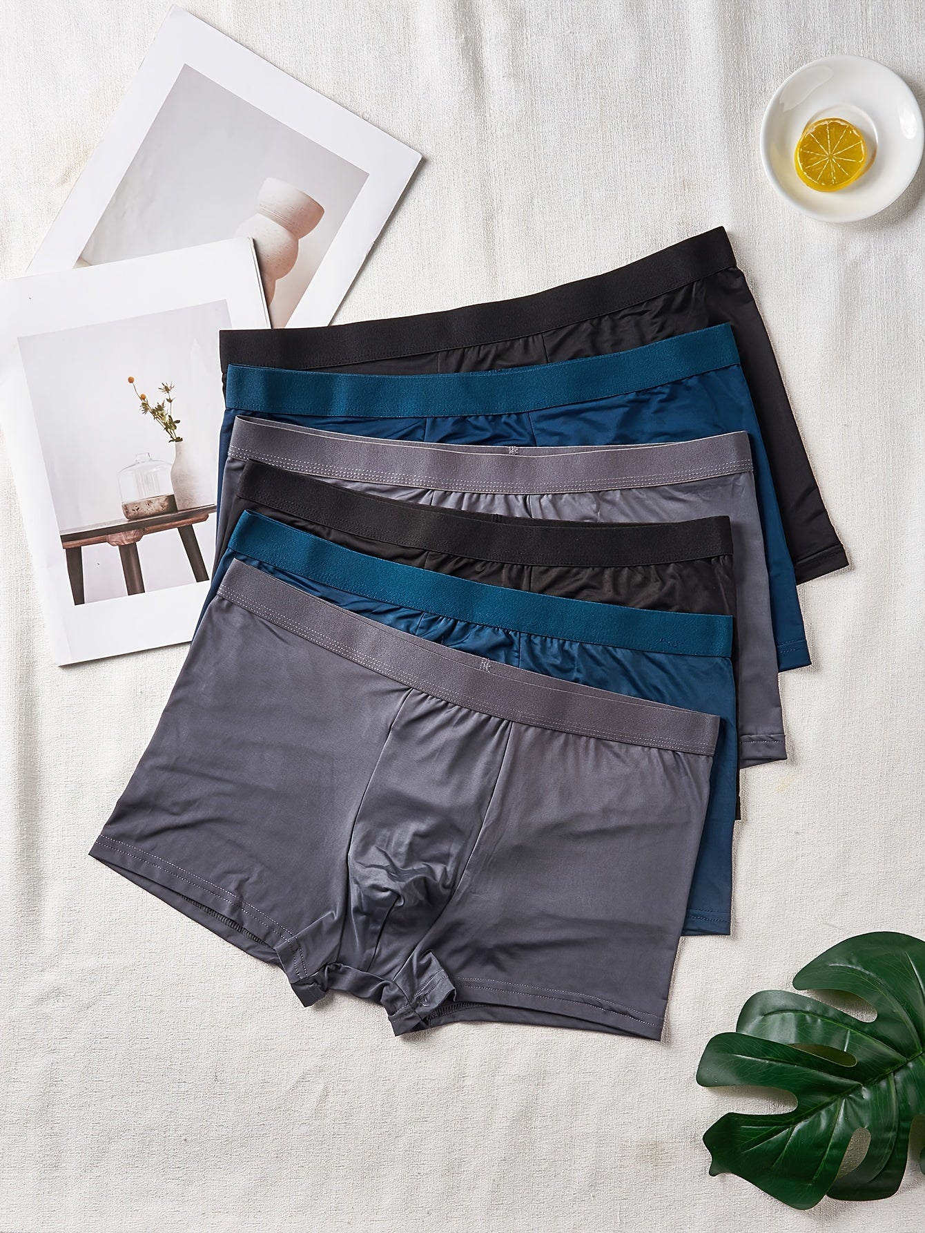 6-pack of breathable men's boxer shorts made from cool, silky, and thin fabric.