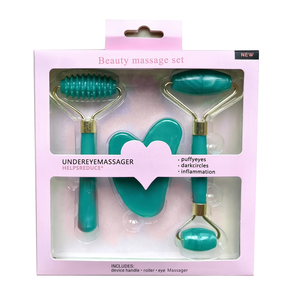 3-piece Resin Facial Massager Roller for Face, Body, Neck, Eyes; Includes Guasha Scraping Board for Anti-Wrinkle Skin Care.