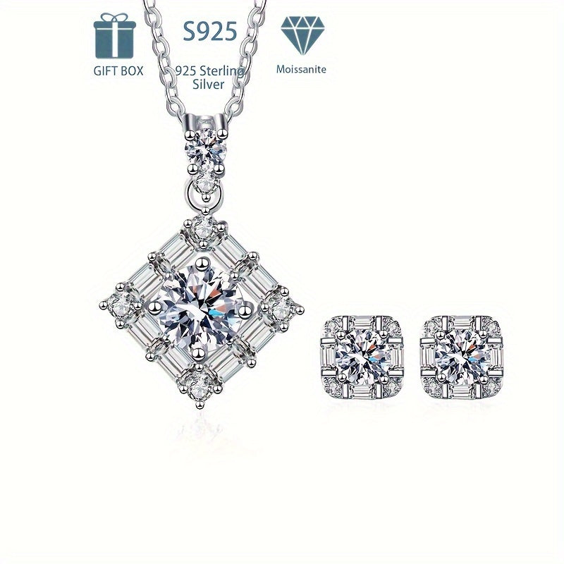 Experience luxury with the Tancise Silver Plated Jewelry Set featuring stunning Moissanite gems. This set includes S925 Sterling Silver 0.5ct stud earrings and a 1ct pendant necklace, both adorned with May birthstones. Perfect for weddings and banquets