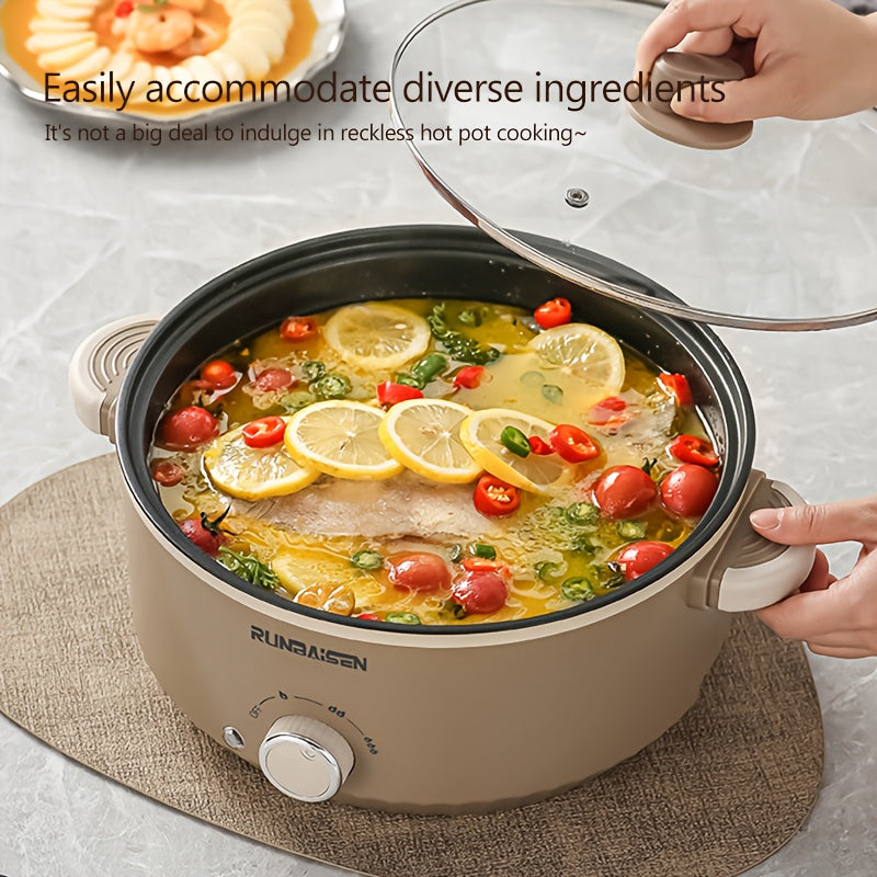 Large electric cooker with multiple functions: hot pot, frying pan, and steamer. Ideal for dormitory use in winter. 220V-240V with European plug. Made of durable PP material.