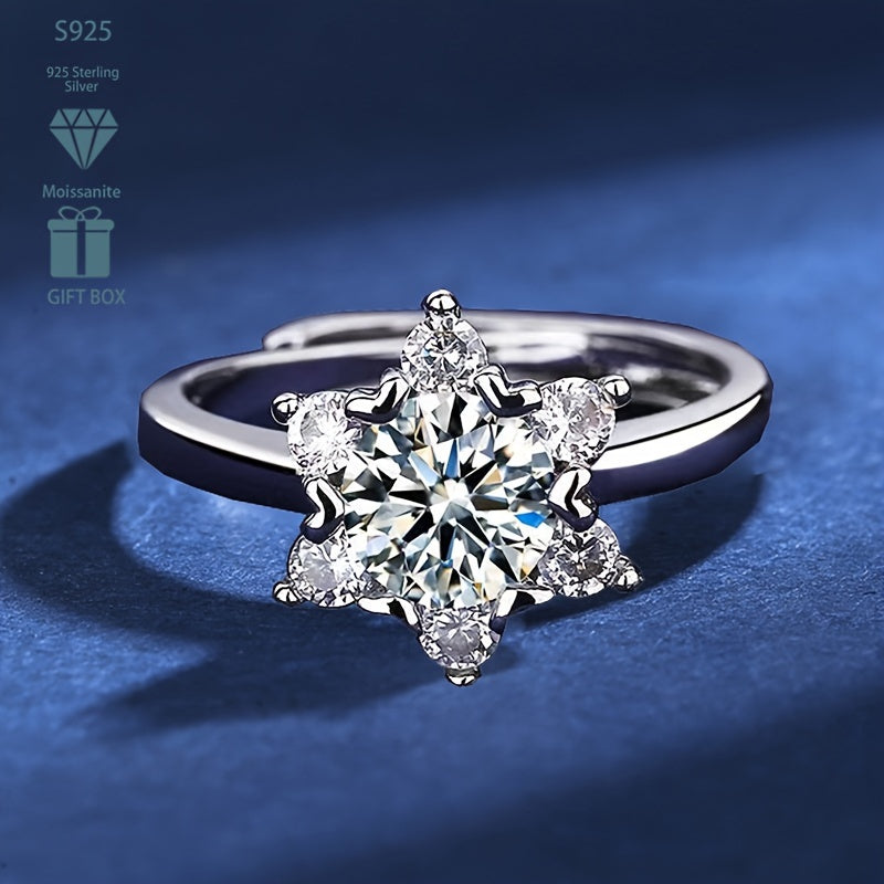 Exquisite 1CT Moissanite Star Engagement Ring in Elegant S925 Silver - Ideal for Weddings & Special Events, Offered in 5 Stunning Colors for Christmas, Valentine's Day, Snowflake Party, with a Touch of Luxury and Classic Sophistication, Featuring