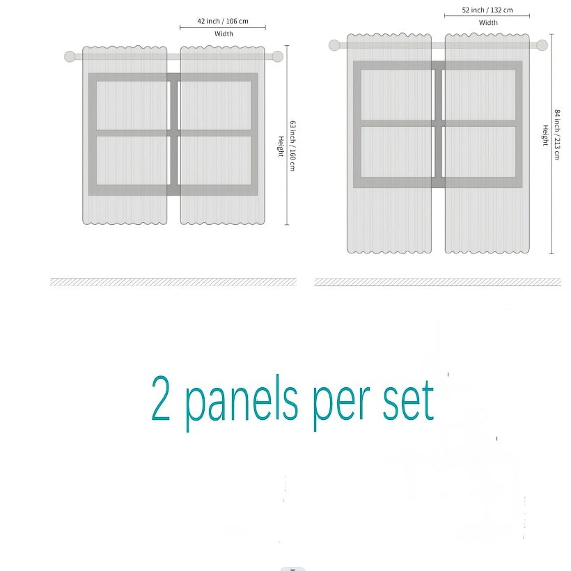 Two panels of sheer curtains with a basic rod pocket design, perfect for adding a touch of elegance to your bedroom, office, living room, yard, kitchen, or any other space in your home.