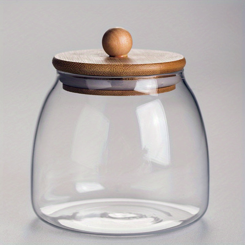 Glass Food Storage Container with Wooden Lid - Ideal for Storing Candy, Spices, and More!