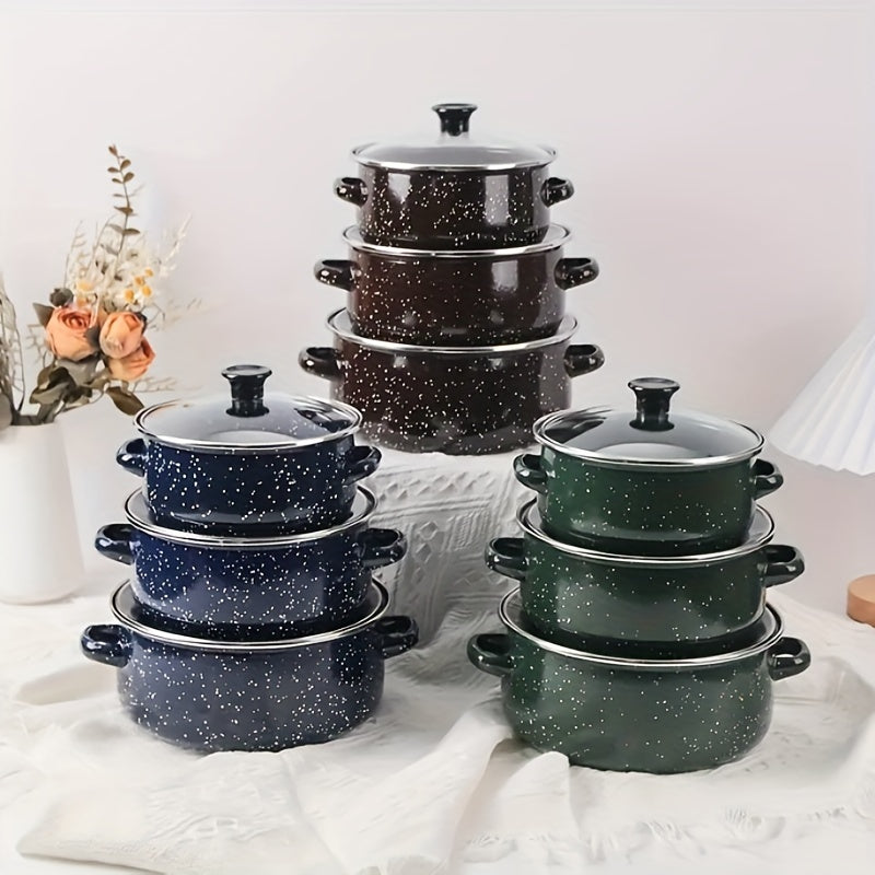 Enamel Soup Pot Stew Set for Home Kitchen - Includes 3 Pieces of Pots in 16/18/20 Sizes with Refrigerator Storage Capability