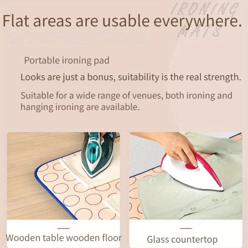 This three-piece set includes a high temperature resistant foldable ironing pad, ironing insulation net, and silicone ironing pad. It provides layered protection, waterproof steam insulation, and is portable for travel or home use.