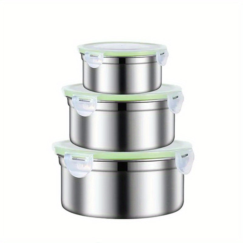 Set of 3 Stainless Steel Food Storage Containers with Lids - Perfect for Adults, Salad Dressings, Snacks, and More! Leakproof, Reusable, and Ideal for Refrigerator Preservation. Includes Seal Bowls, Crisper Case, Food Savers Cases, Bento Boxes, and More!