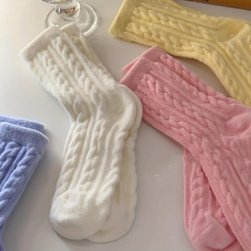 5 pairs of soft and cozy mid-tube plush socks for women