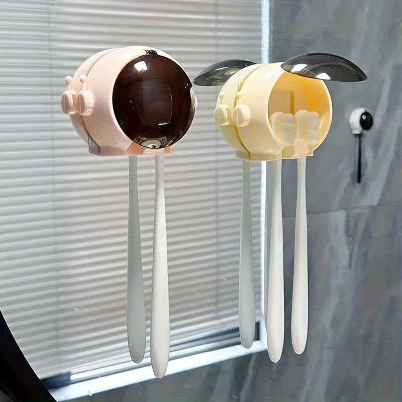 Space-saving toothbrush holder hangs on wall, ideal for electric and manual brushes, with dust cover and no drill needed.