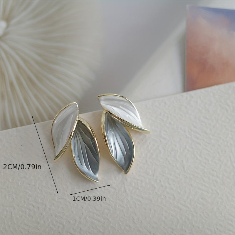 Chic leaf design stud earrings for women, Japan and South Korea fashion inspired, made with alloy and 925 sterling silver ear needle, perfect for daily and vacation wear.