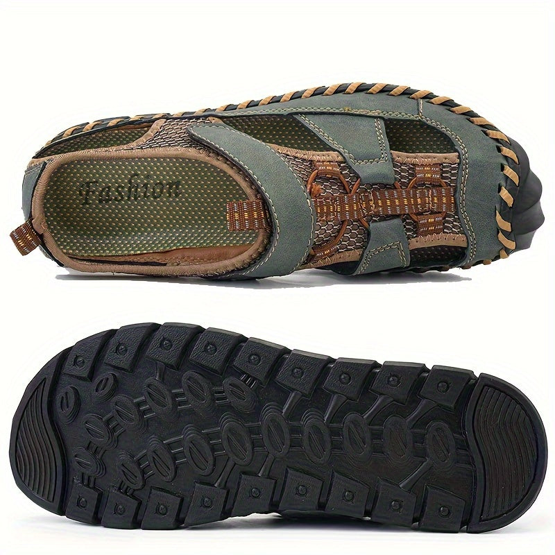 Men's casual sports sandals with a solid color, adjustable fastener, rubber sole, and breathable, slip-resistant design for use in the spring, summer, and fall.