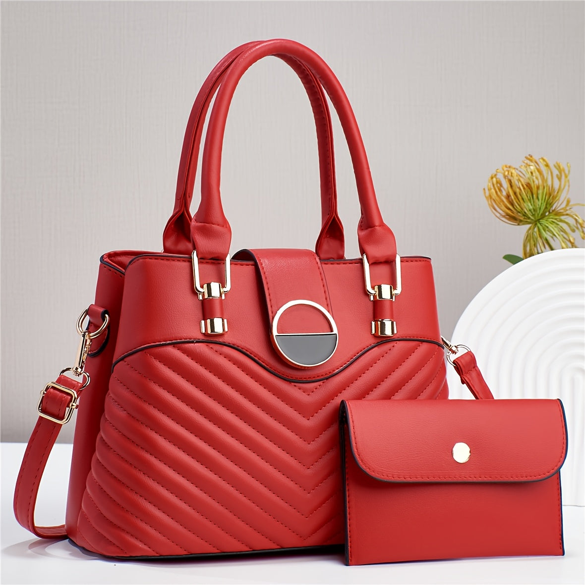 Valentine's Day women's handbag set featuring high-end feel, large tote and stylish shoulder bag.