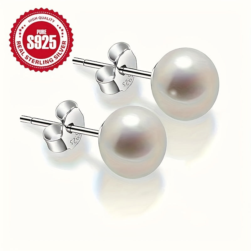 These elegant retro-style sterling silver earrings feature pearl beads, weighing 1g. They are low-allergy and make the perfect gift for women.