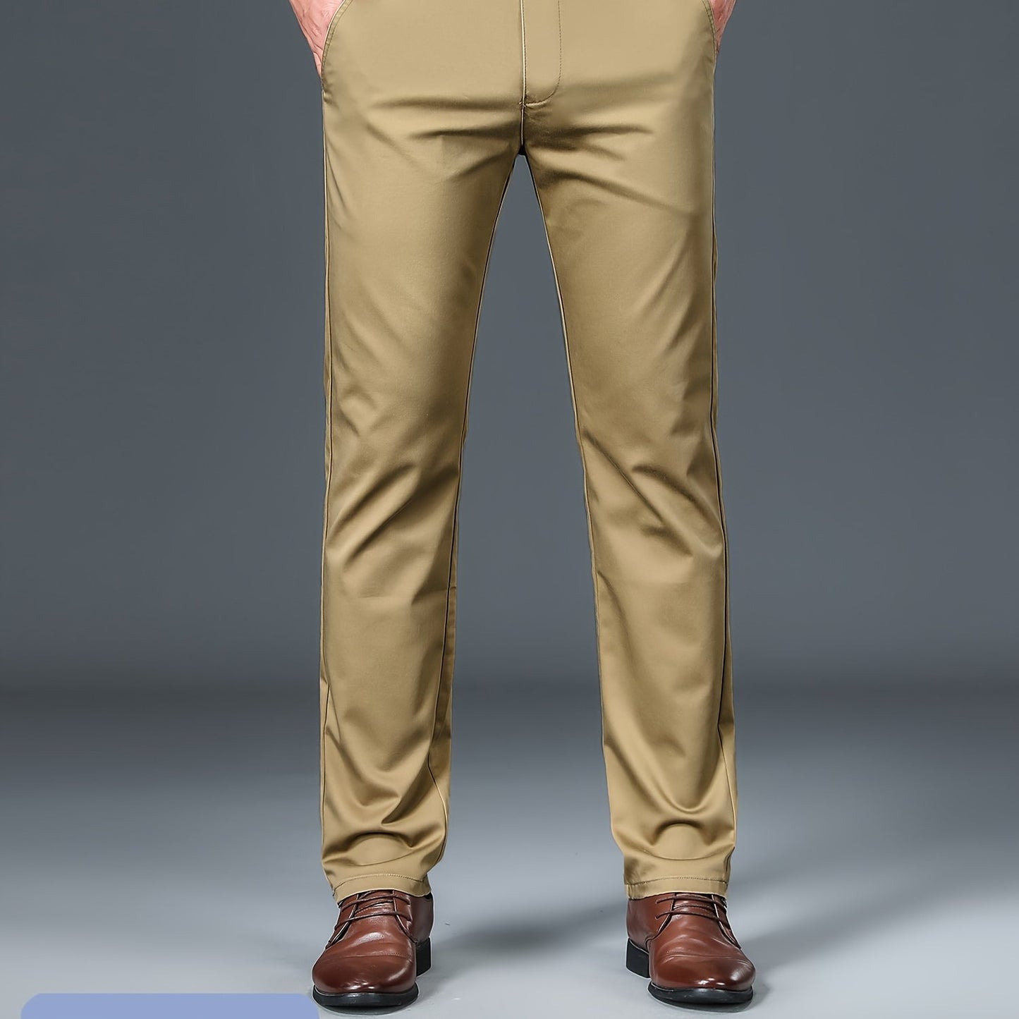 Men's solid pants with pockets, regular fit trousers for outdoor activities in spring and autumn.