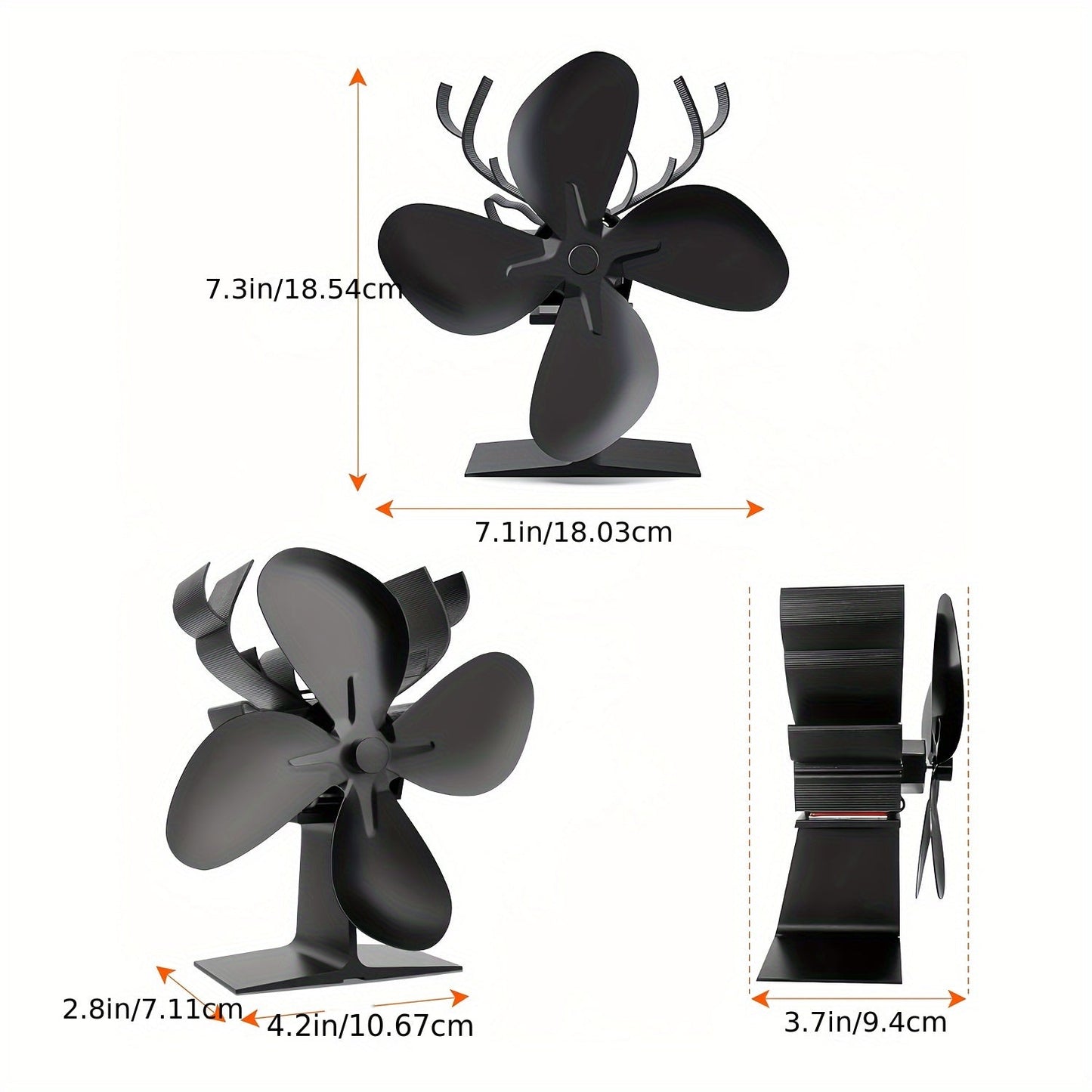 New and Improved Antler Design Single Piece and Set of 4 Hot Power Stove Fans. Original Wood Burner Silent Fan Heater for Home Mini Fireplace. High Efficiency Heat Distributor.